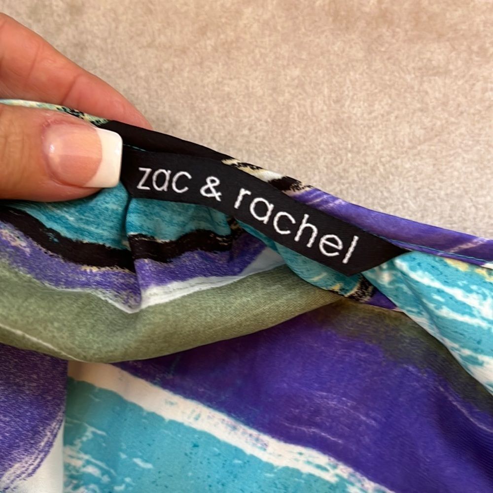 Zac & Rachel Abstract Stripes Satiny Blouson Top Sz L EUC - Picture 3 of 10